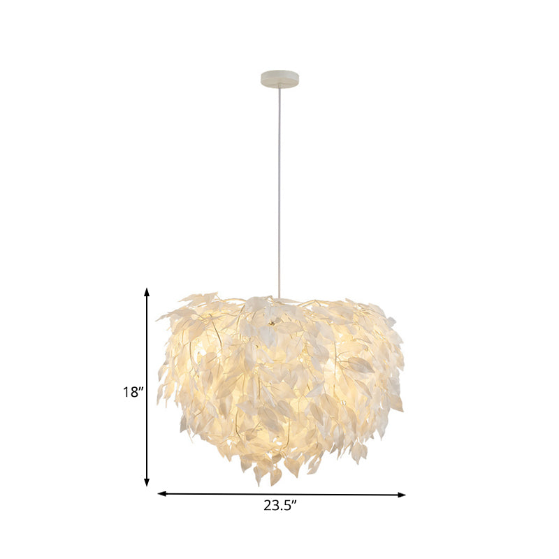 Modern White Leaf Pendant Lamp 1-Light Fabric Hanging Light For Bedroom - 19.5/23.5/27.5 Wide