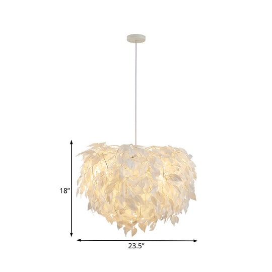 Modern White Leaf Pendant Lamp 1-Light Fabric Hanging Light For Bedroom - 19.5/23.5/27.5 Wide