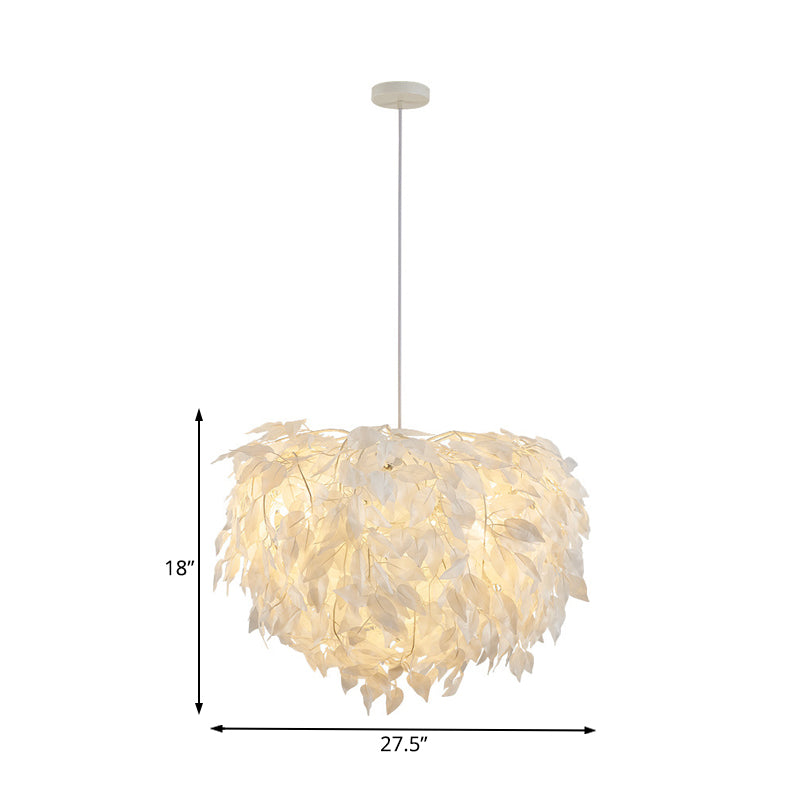 Modern White Leaf Pendant Lamp 1-Light Fabric Hanging Light For Bedroom - 19.5/23.5/27.5 Wide