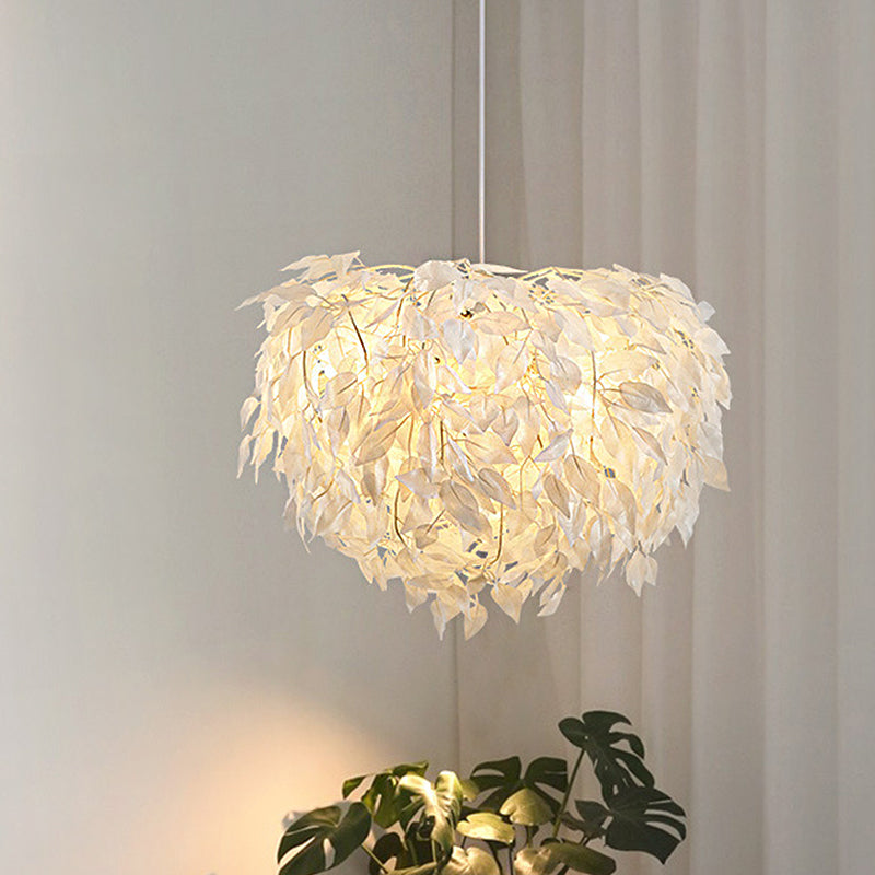 Modern White Leaf Pendant Lamp 1-Light Fabric Hanging Light For Bedroom - 19.5/23.5/27.5 Wide / 19.5