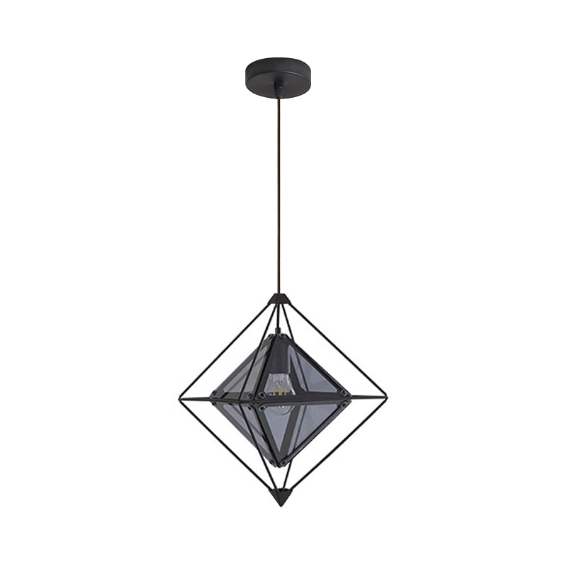 Polygon Ceiling Lamp With Amber/Smoke Glass Shade - Modern Pendant Light Black/Gold Frame