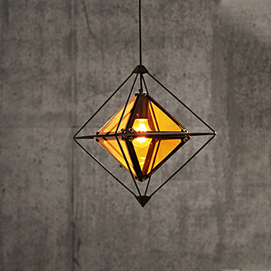 Polygon Ceiling Lamp With Amber/Smoke Glass Shade - Modern Pendant Light Black/Gold Frame Black /