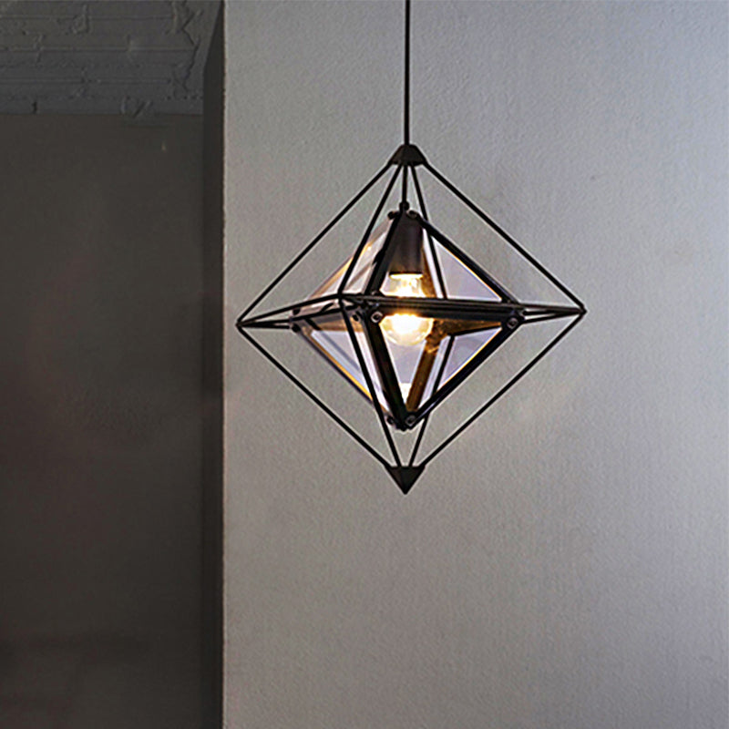 Contemporary 1-Light Pendant With Amber/Smoke Gray Glass Shade - Polygon Ceiling Lamp Black/Gold