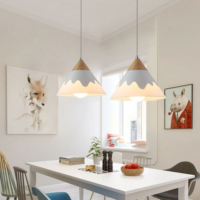 Modern Metal Cone Hanging Pendant Light Fixture | 1-Light White/Gray/Black Ideal For Dining Room