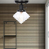 Clear/Amber Glass Semi Flush Mount Ceiling Light For Kitchen - Industrial Cone/Rhombus/Bell Design