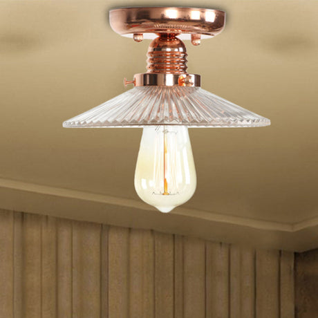Industrial Copper Ceiling Light With Semi Flush Mount And Frosted Glass / Wavy
