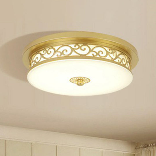 Vintage Frosted Glass Drum Led Ceiling Light - Flush Mount For Living Room Gold / Small Warm