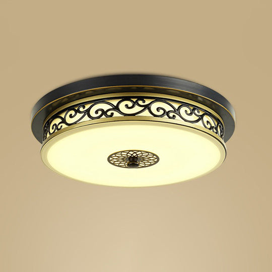 Vintage Frosted Glass Drum Led Ceiling Light - Flush Mount For Living Room