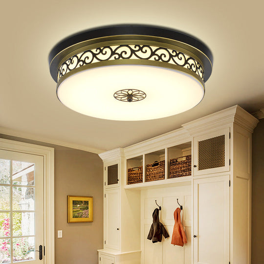 Retro Acrylic Flush Mount Ceiling Light - Brown - Black Shaded Single Bedroom Lighting