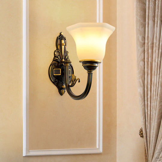 Rustic Brass Wall Lamp With Frost Glass Bell Shade - Ideal For Living Room Lighting