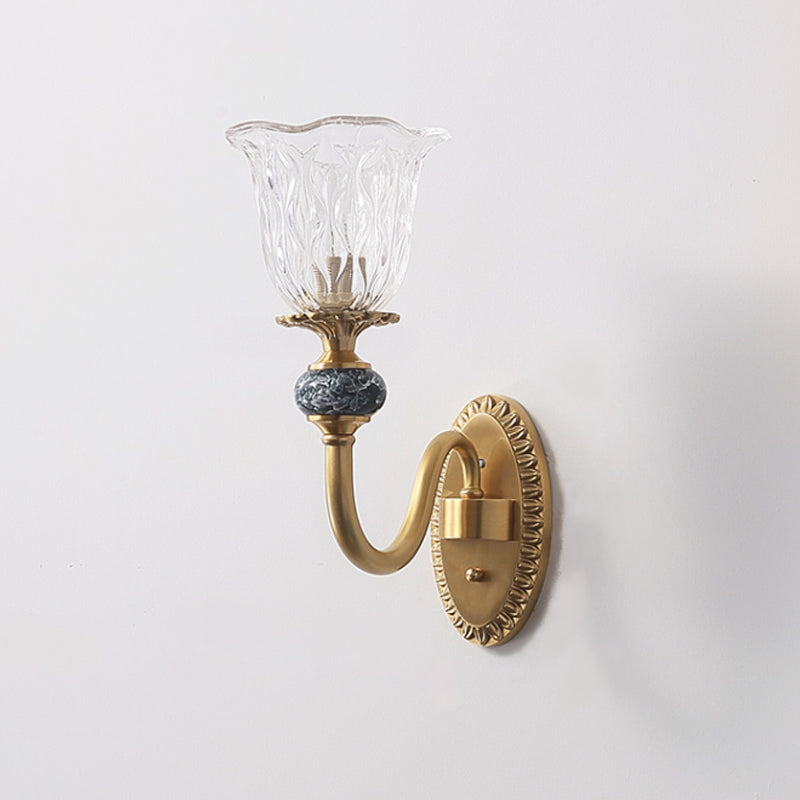 Gold Ripple Glass Wall Light - Ruffled Classic Fixture For Corridor