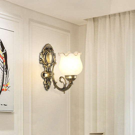 Classic Flower Wall Mount Light With Frost Glass And Ruffle Trim For Corridor