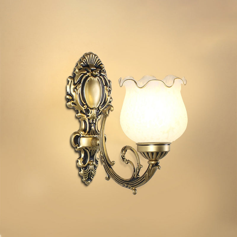 Classic Flower Wall Mount Light With Frost Glass And Ruffle Trim For Corridor