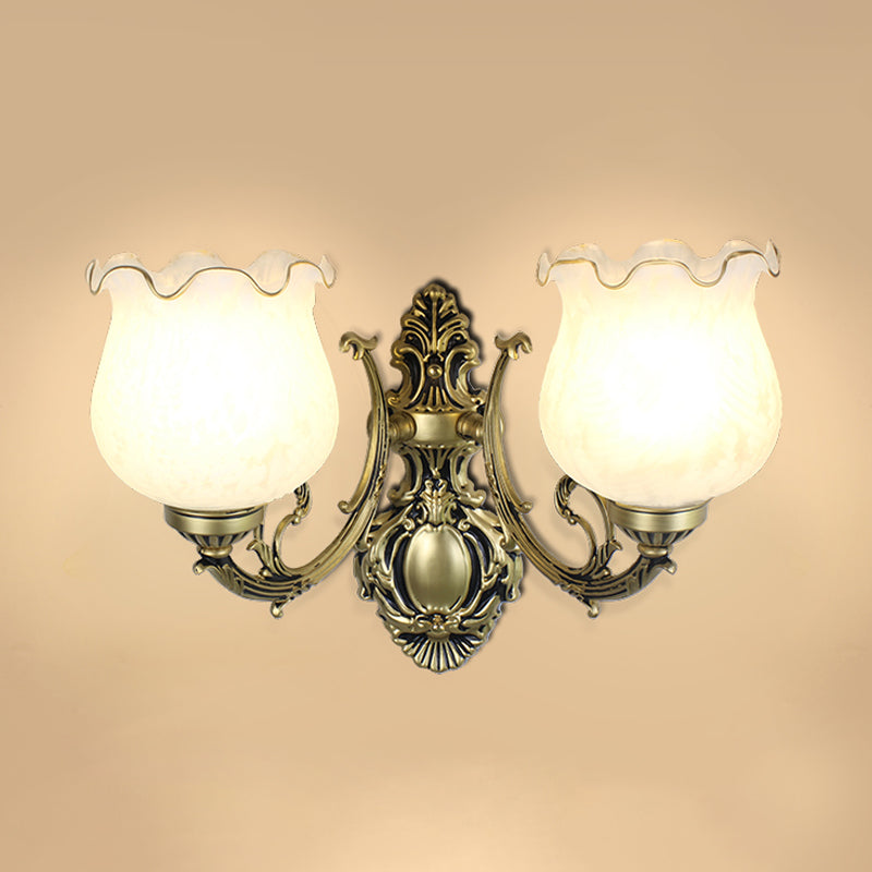 Classic Flower Wall Mount Light With Frost Glass And Ruffle Trim For Corridor