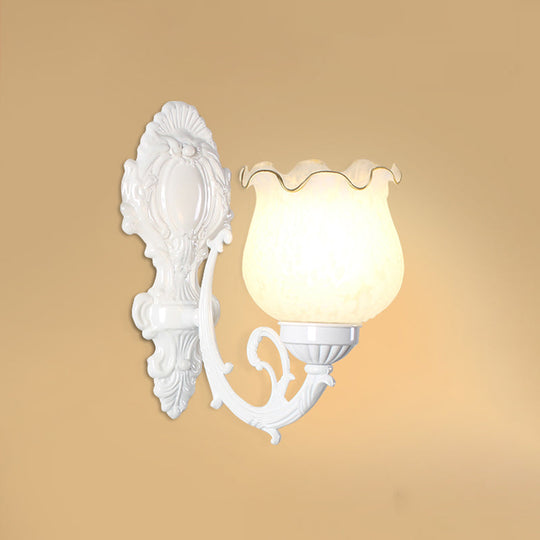 Classic Flower Wall Mount Light With Frost Glass And Ruffle Trim For Corridor