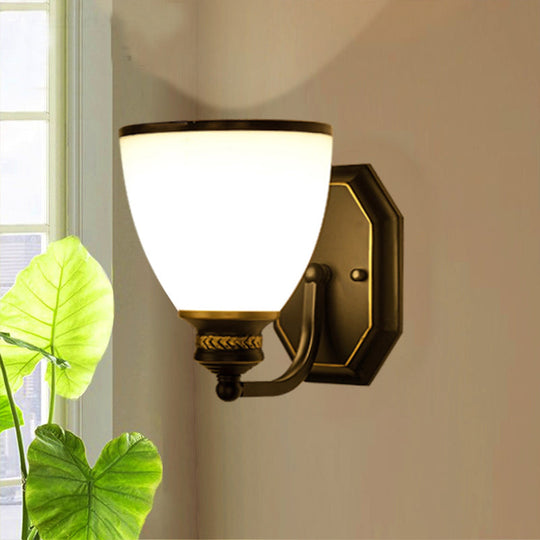 Classic Cream Glass Wall Sconce - Bell Shape Black Light For Living Room 1 /