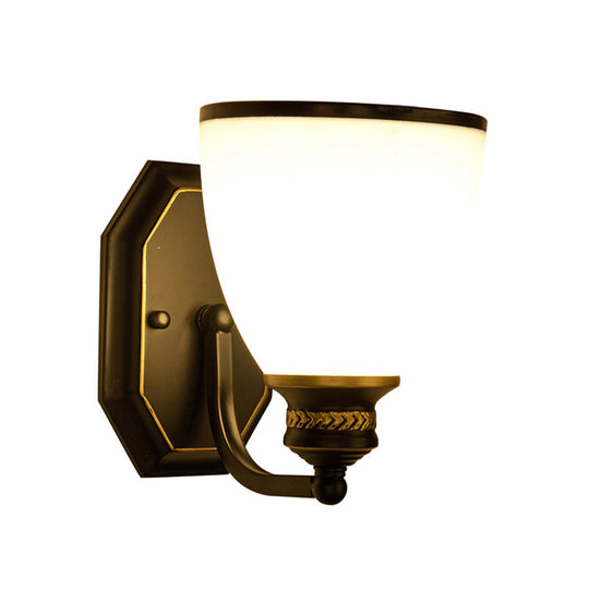 Classic Cream Glass Wall Sconce - Bell Shape Black Light For Living Room