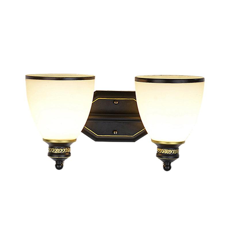 Classic Cream Glass Wall Sconce - Bell Shape Black Light For Living Room