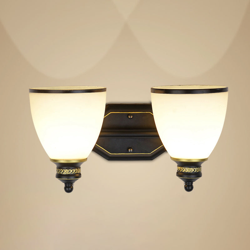 Classic Cream Glass Wall Sconce - Bell Shape Black Light For Living Room