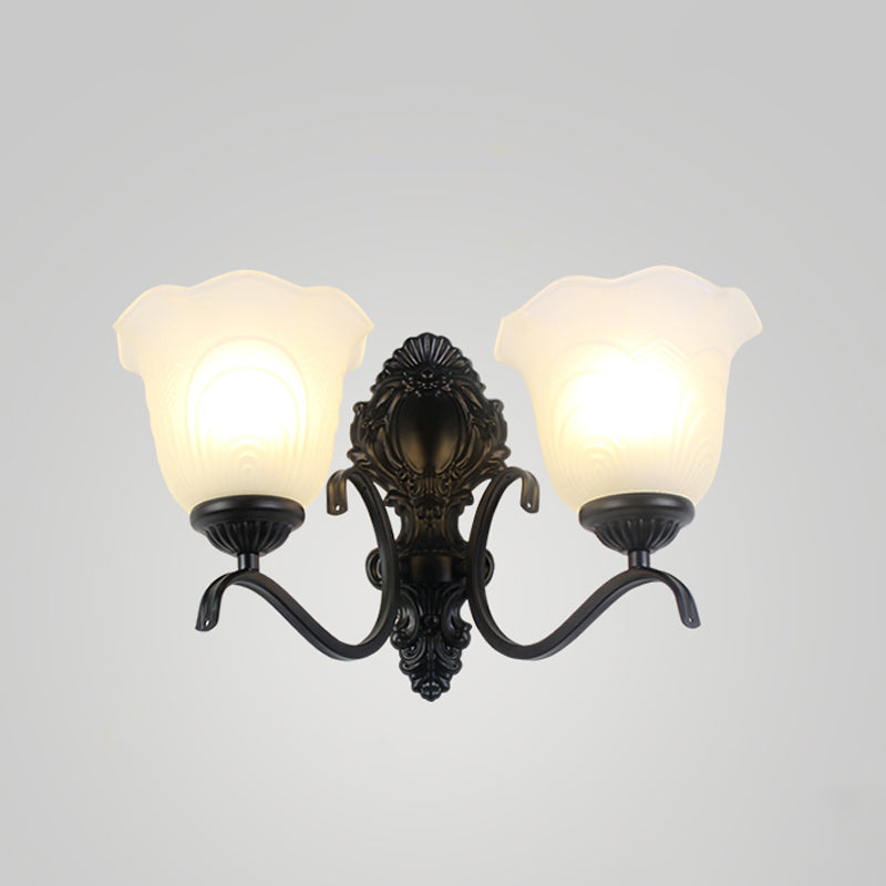Traditional Black Wall Mount Light With Cream Glass Flared Shape Fixture For Living Room
