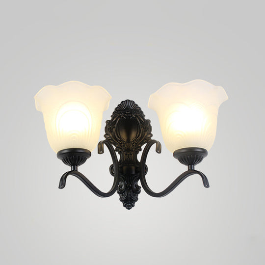 Traditional Black Wall Mount Light With Cream Glass Flared Shape Fixture For Living Room