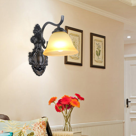 Traditional Black Wall Mount Light With Cream Glass Flared Shape Fixture For Living Room 1 / B