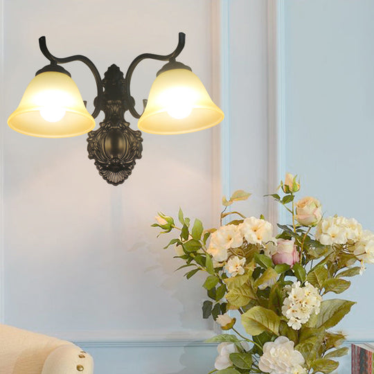 Traditional Black Wall Mount Light With Cream Glass Flared Shape Fixture For Living Room 2 / B