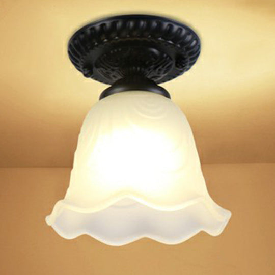 Traditional Black Bell Semi Flush Ceiling Light Fixture With Frosted Glass - 1 - Light