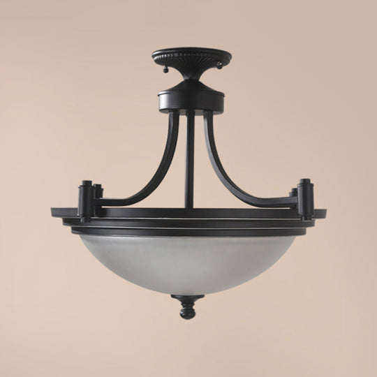 Vintage Frost Glass Semi Flush Mount With Bowl Shade: 3 - Bulb Black Entryway Ceiling Light