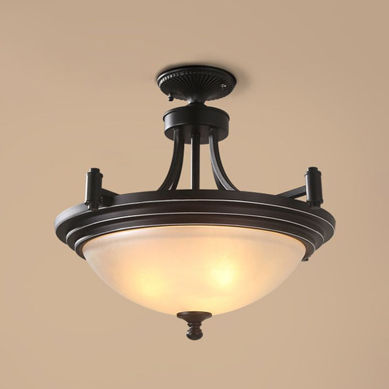 Vintage Frost Glass Semi Flush Mount With Bowl Shade: 3 - Bulb Black Entryway Ceiling Light