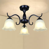 Vintage Opal Glass Semi Flush Mount Chandelier - Black Bell Shaped Ceiling Light For Living Room 3 /