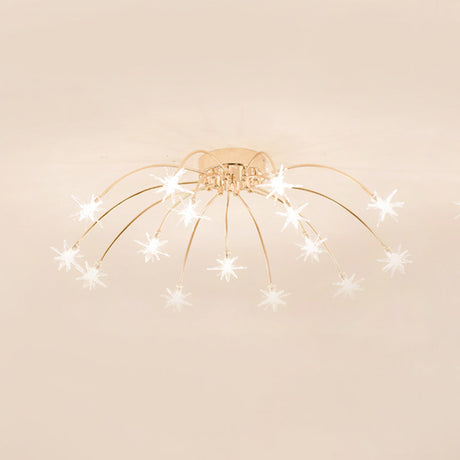 Contemporary Metal Semi Flush Mount Firework-Shaped Ceiling Light With Led Lights - Chrome/Gold