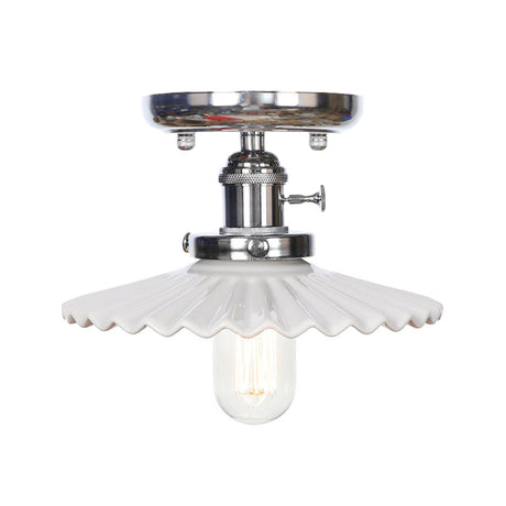 Industrial Semi Flush Ceiling Light With Cone/Saucer Opal/Clear Glass Shade - Perfect For Living