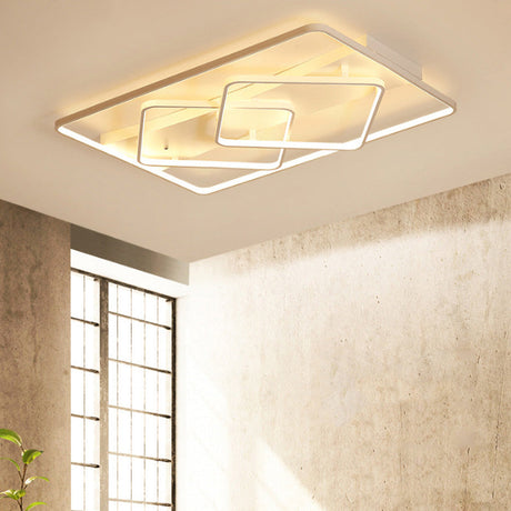 Modern White Geometric Flush Mount Led Ceiling Light Fixture In White/Warm - 34.5’/39’ Wide