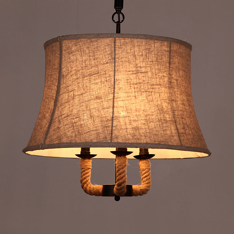 Industrial Beige Chandelier Light With Multi Lights & Fabric Dome Shade - Ceiling Pendant Fixture