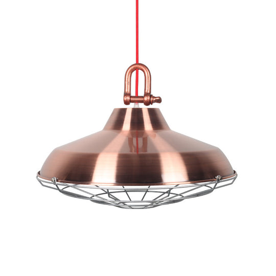 Vintage Covered Cage Hanging Ceiling Light - Metal Pendant In White/Copper/Red Brown