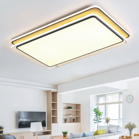 Modern Led Flush Mount Light Fixture: Black Rectangular Design Close To Ceiling Lamp In White/Warm /