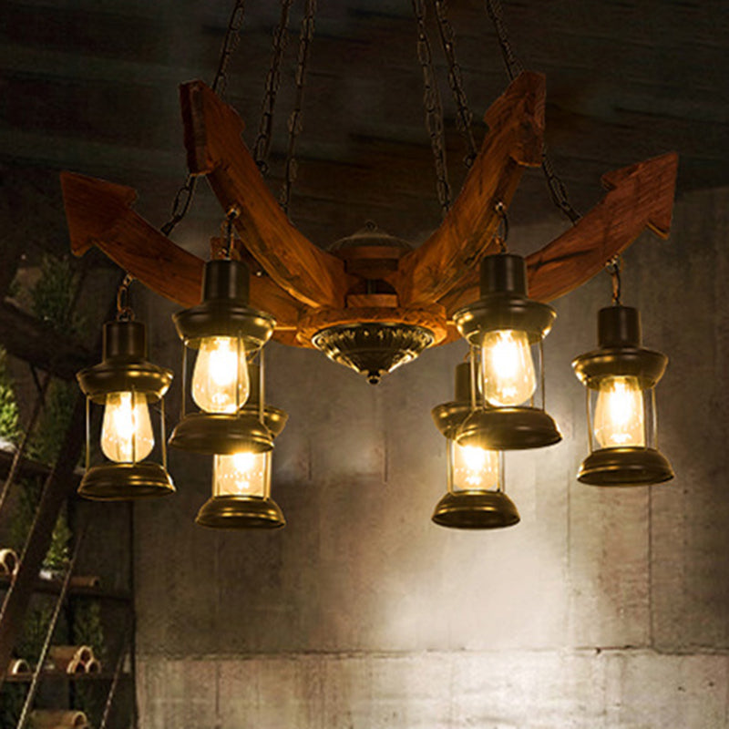 Coastal Black Glass Kerosene Chandelier - 6 Light Ceiling Fixture For Dining Room