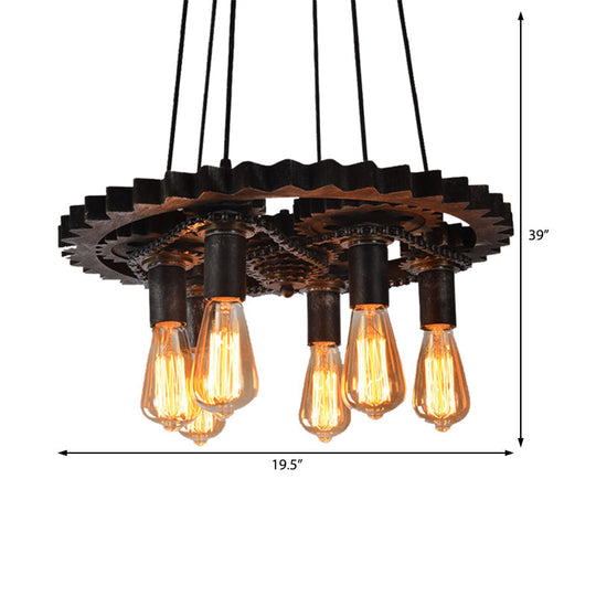 Industrial Bronze Gear Ceiling Lamp Metal Pendant Lighting For Dining Room - 1/6 Bulb