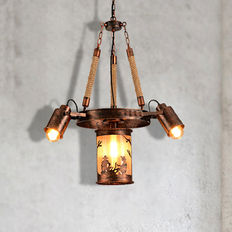 Vintage Cylinder Metal Chandelier - 4/7 Light Pendant In Weathered Copper For Dining Room Lighting