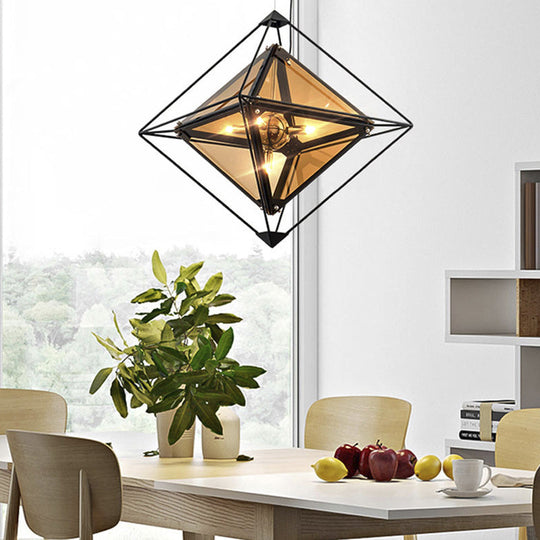 Polygon Ceiling Pendant Light - Amber/Smoke Gray Glass Contemporary Design 1-Light Ideal For Dining