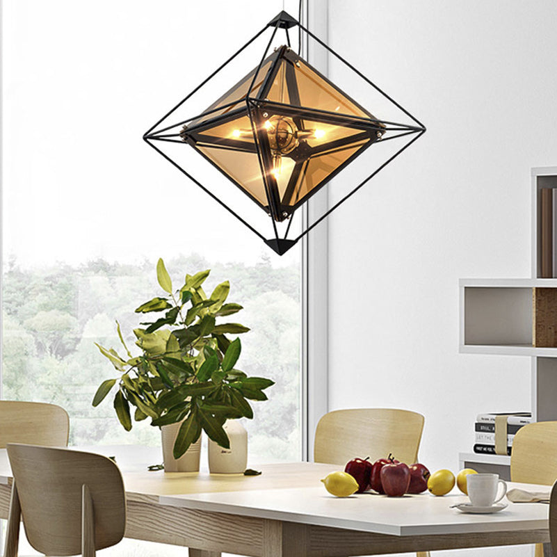 Modern Polygon Pendant Light With Amber/Smoke Gray Glass - 1-Light Dining Room Suspension