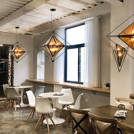 Modern Polygon Pendant Light With Amber/Smoke Gray Glass - 1-Light Dining Room Suspension