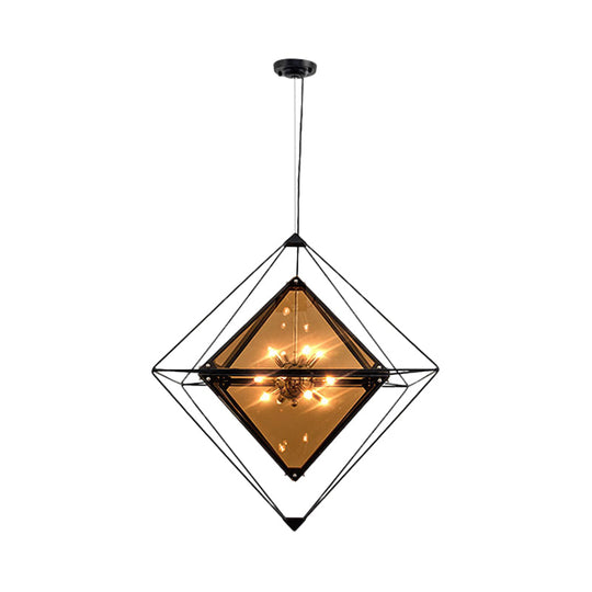 Polygon Ceiling Pendant Light - Amber/Smoke Gray Glass Contemporary Design 1-Light Ideal For Dining