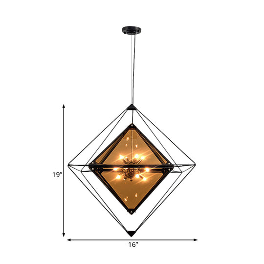 Modern Polygon Pendant Light With Amber/Smoke Gray Glass - 1-Light Dining Room Suspension