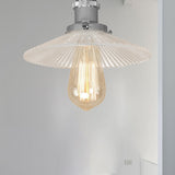 Semi Mount Ribbed Glass Cone Ceiling Light In Black/Brass/Copper - Industrial Style For Living Room