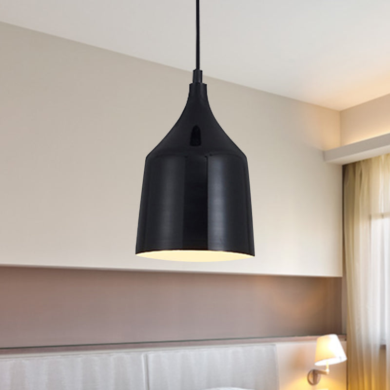 Contemporary Metal Bell Ceiling Hanging Light - Adjustable Cord White/Black 6/8/10.5 Dia 1 Black / 6