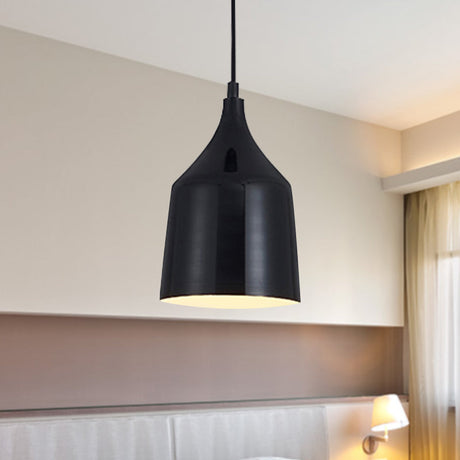 Contemporary Metal Bell Ceiling Hanging Light - Adjustable Cord White/Black 6/8/10.5 Dia 1 Black / 6