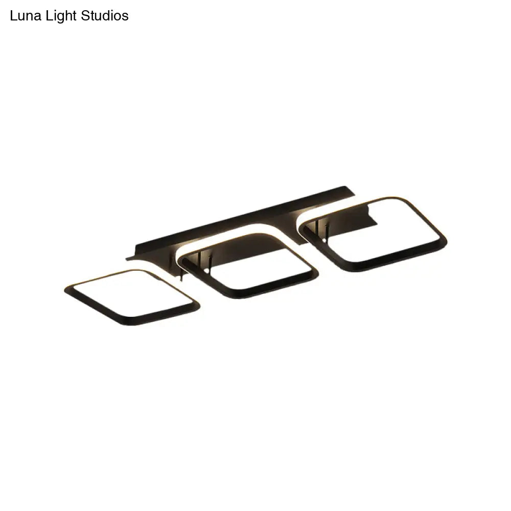 21.5/31/41 L Square Semi Flush Acrylic Lamp Black/Gold Led Ceiling Mount Warm/White Light