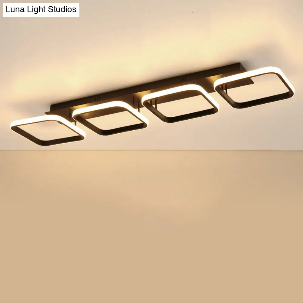 21.5’/31’/41’ L Square Semi Flush Acrylic Lamp Black/Gold Led Ceiling Mount Warm/White Light
